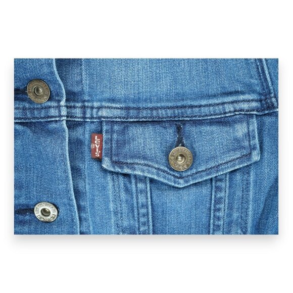 LEVI'S Women's Denim Jacket Small Stretch Trucker Blue Long Sleeve - Picture 4 of 8